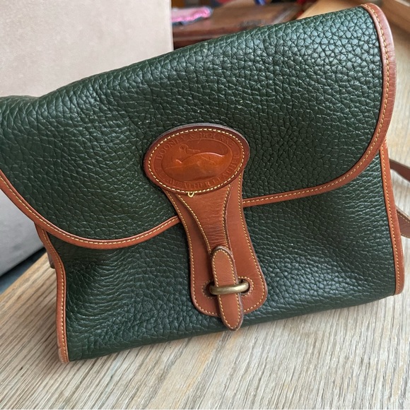 Dooney and Bourke brown green leather vintage handbag duck label leather - Picture 1 of 17